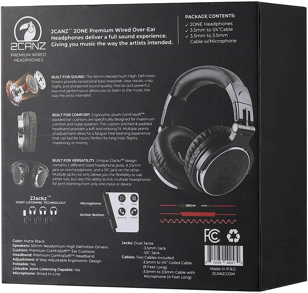 Black, 2ONE Over-Ear 2CANZ Professional Headphones, DJ