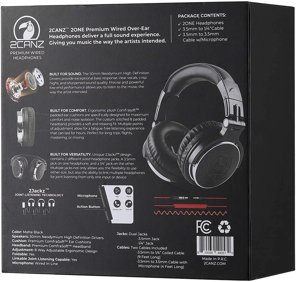Black, 2ONE Over-Ear 2CANZ Professional Headphones, DJ
