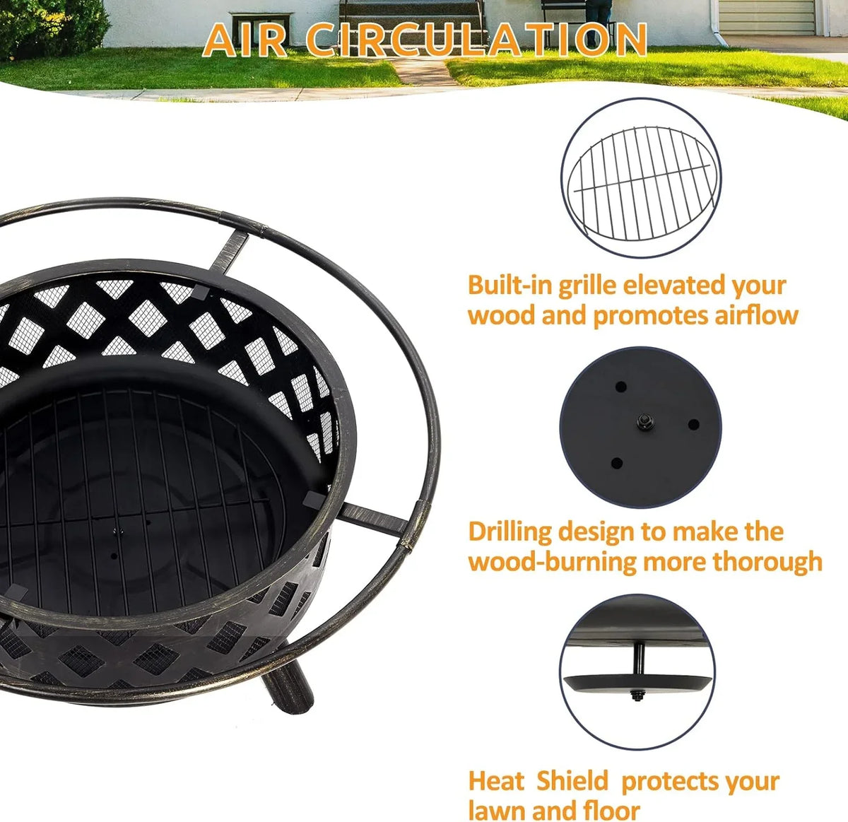 Screen for Poker ECOPATIO Fire Wood Camping, Grill Steel Garden, Firepit Pits, Backyard for Large Spark Patio Bonfire, 30 exterior Picnic Burning Grate, with Pit Fire Inch & BBQ Outside, Cooking
