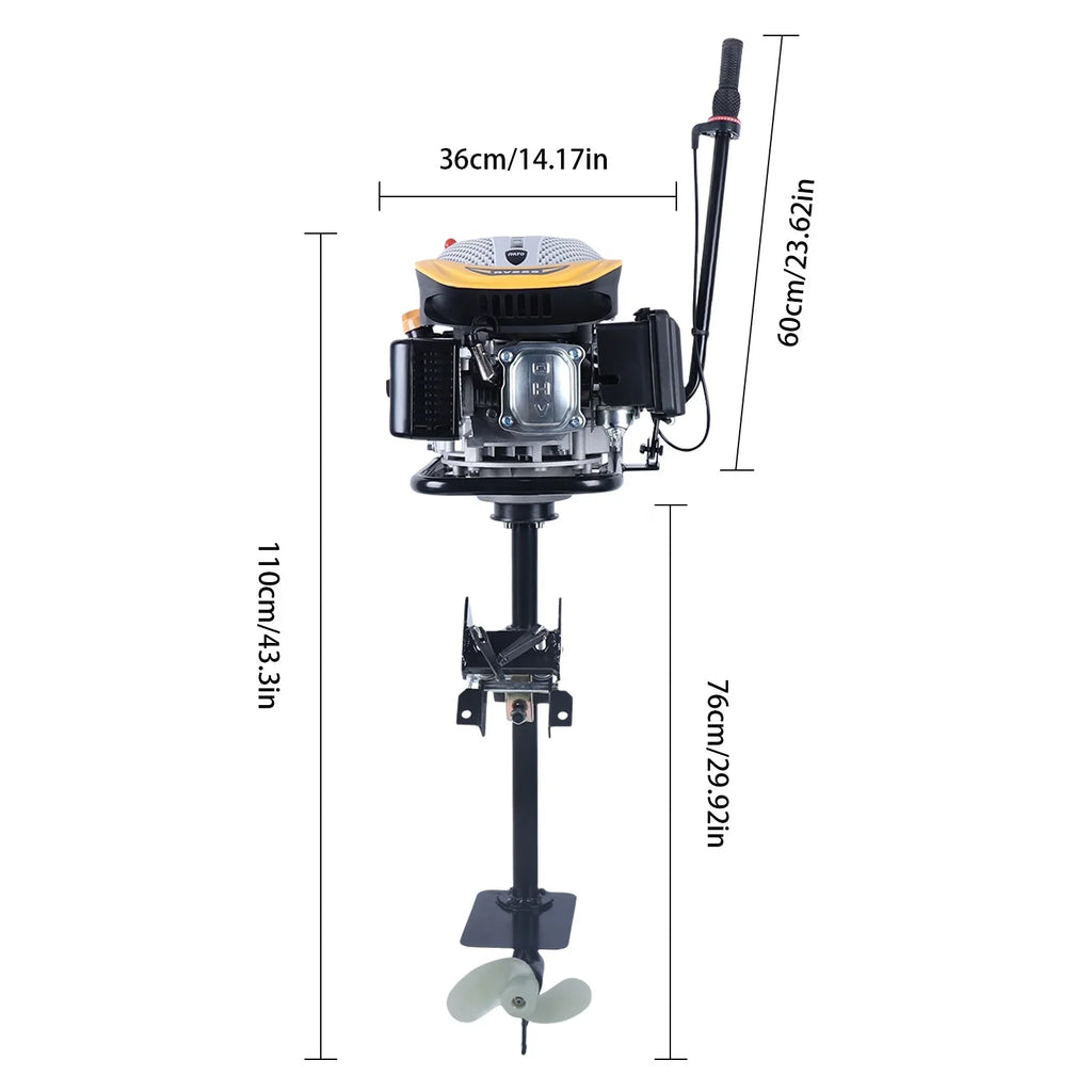 4 Motor Duty Boat Heavy 4.3KW Stroke Boat YIYIBYUS Outboard System Engine,225CC Propeller Outboard Engine Motor Cooling Air Outboard