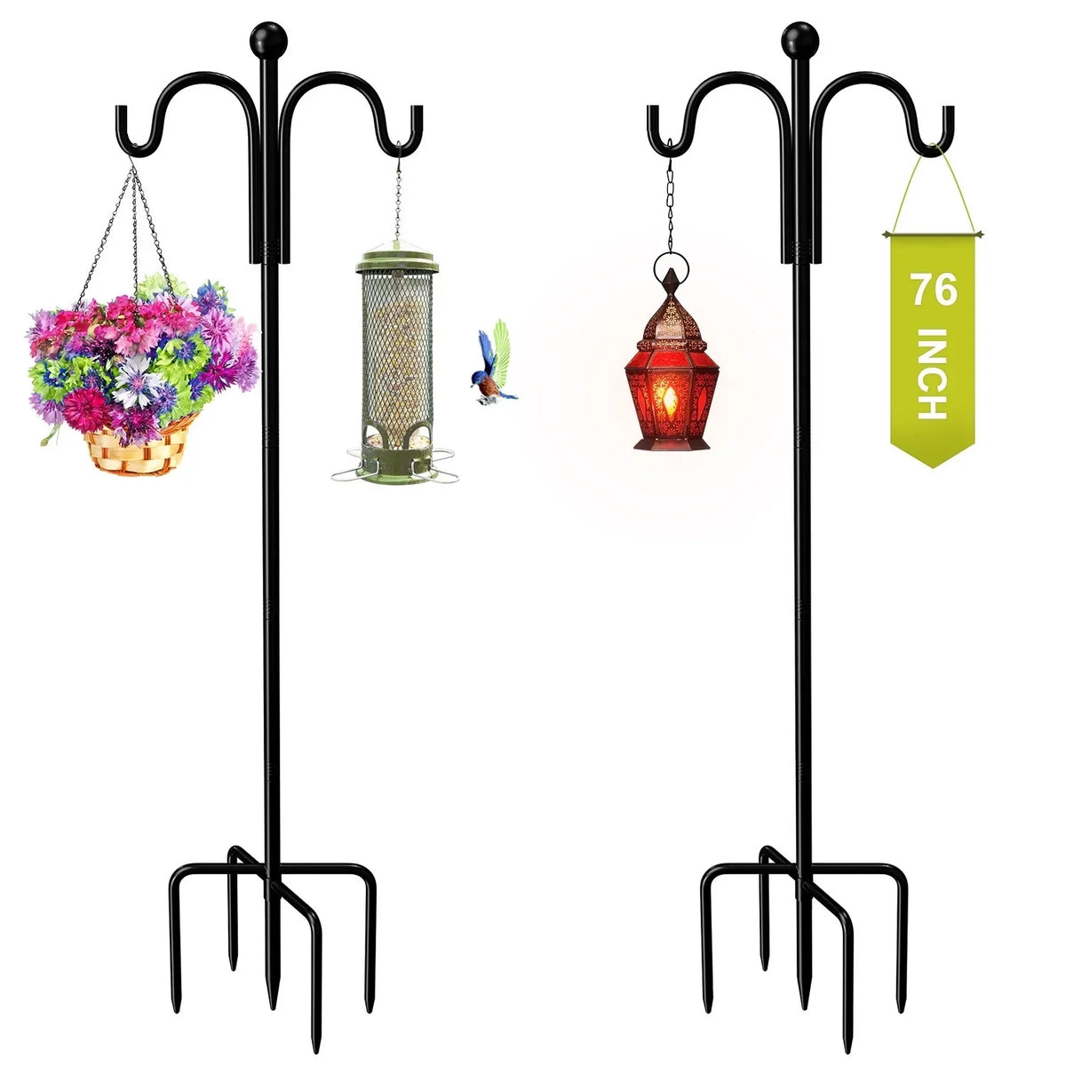 exterior, Feeder Plant Hooks Bird for with for Bird Shepherds Hanger Pack) Prongs, 5 Plant 76" Feeder, Poles Hooks Double exterior Upgraded Baskets(2