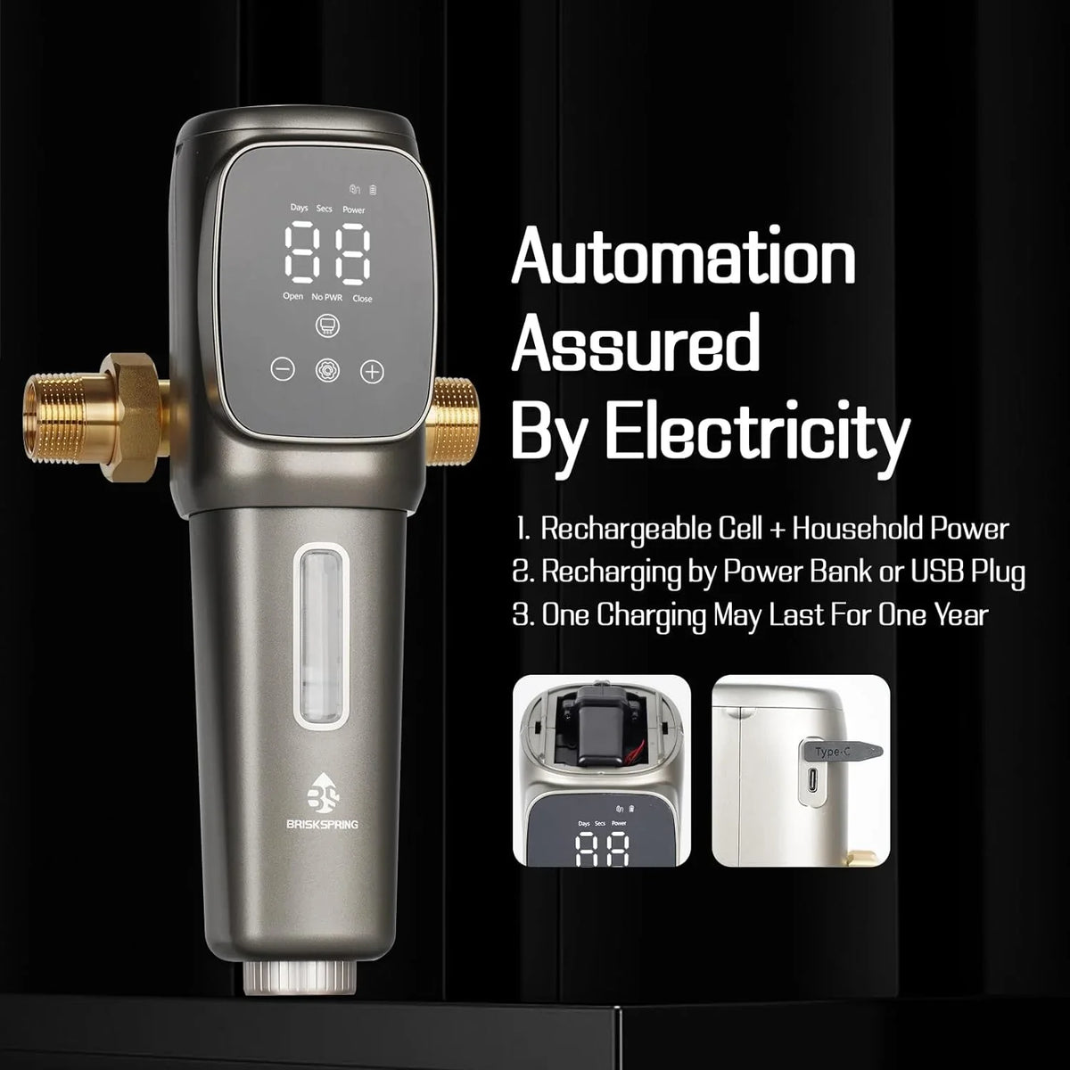 King FNPT Connector Sediment Filter liquid + Touch-Screen Spin OUWI's Model House Flushing 3/4" Automatic and 40 MNPT Head, 360°Rotatable Filter, Whole Micron Drainage, Reusable Down 1" System,