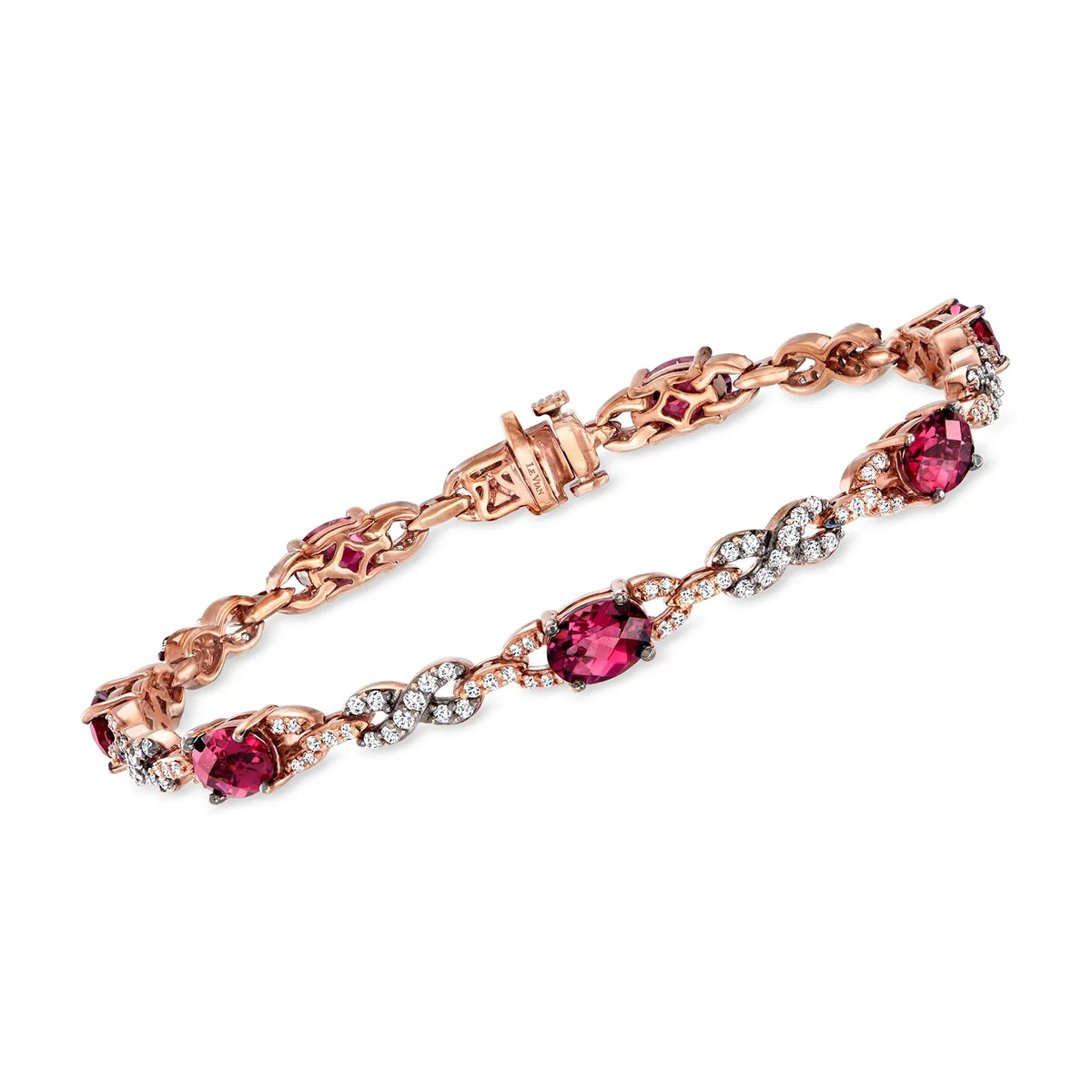 2000 Bracelet t.w. Infinity-Link Adult, Pre-Owned Diamond Gold, Garnet ct. Rose 1.40 14kt Ross-Simons C. in and Vintage Rhodolite ct. t.w. Women's, Le 8.05 Vian