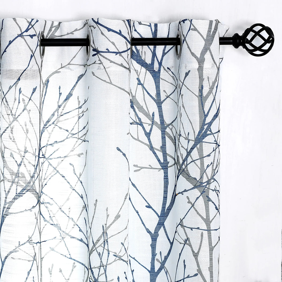 Branches Tree Drapes Gray Blue Living for Sheer for Curtain Decoultimatex Set White Linen Bedroom, Window Sheer Textured Grommet, Print Curtain Panels Room 52"x84"x2 Semi