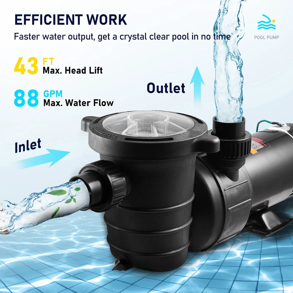 Single for Pump, 1100 ETL Speed In/ of Certification Flow, HP Pool Max. Strainer V, Pool w/ 115 Above W Basket, Pump SKYSHALO Security for 5280 1.5 Ground Swimming GPH