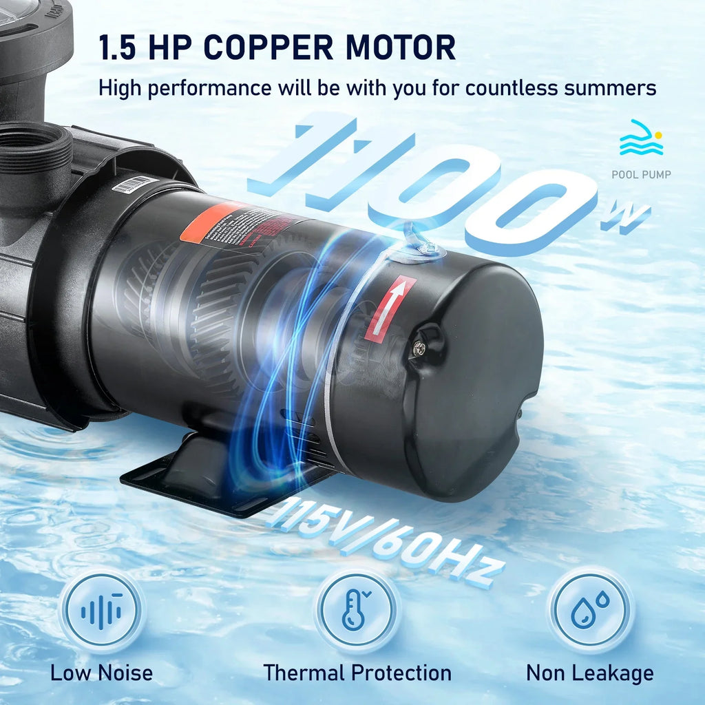 Single for Pump, 1100 ETL Speed In/ of Certification Flow, HP Pool Max. Strainer V, Pool w/ 115 Above W Basket, Pump SKYSHALO Security for 5280 1.5 Ground Swimming GPH