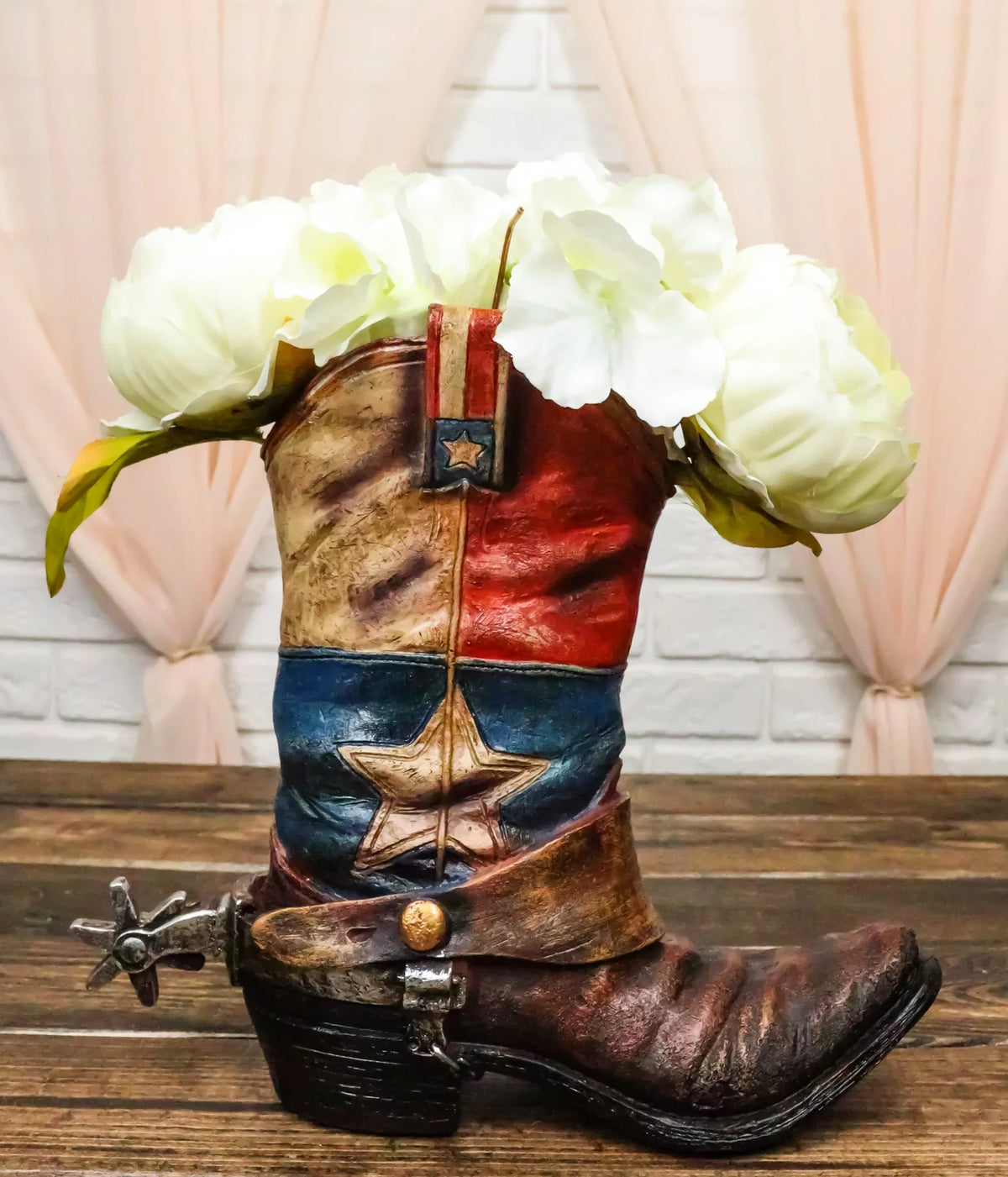 Vase Cowboy Boot Patriot Texas Floral Planter Spur Rustic Flag Star Western With