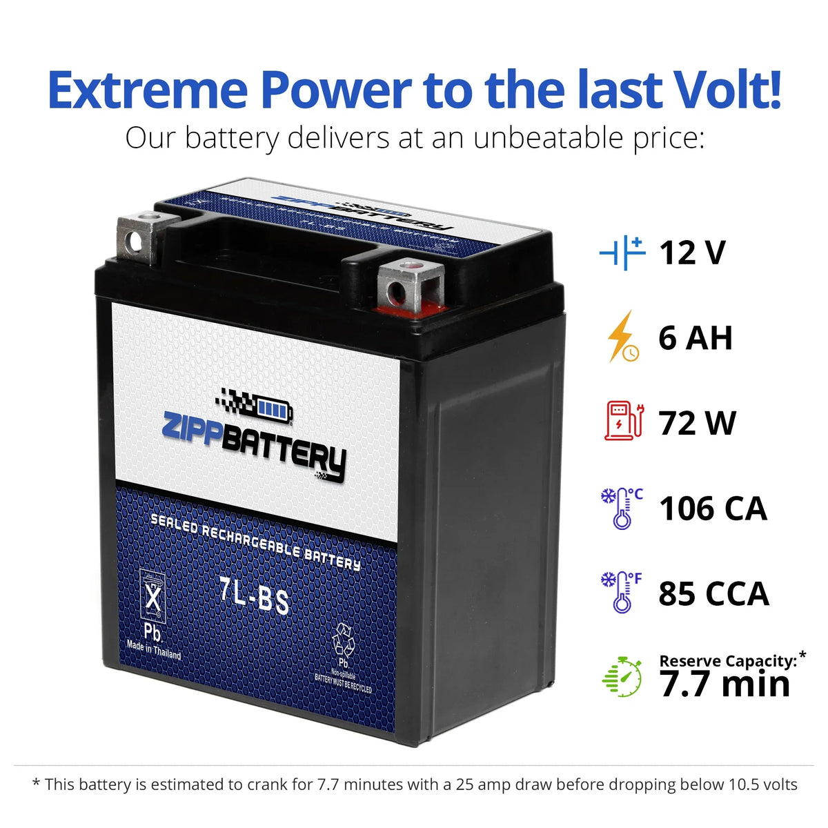 YTX7L-BS for Cb250 1993 Battery Volt,6 CCA) 75 (7L-BS Nighthawk Honda Motorcycle 12 250cc Ah, Zipp Battery