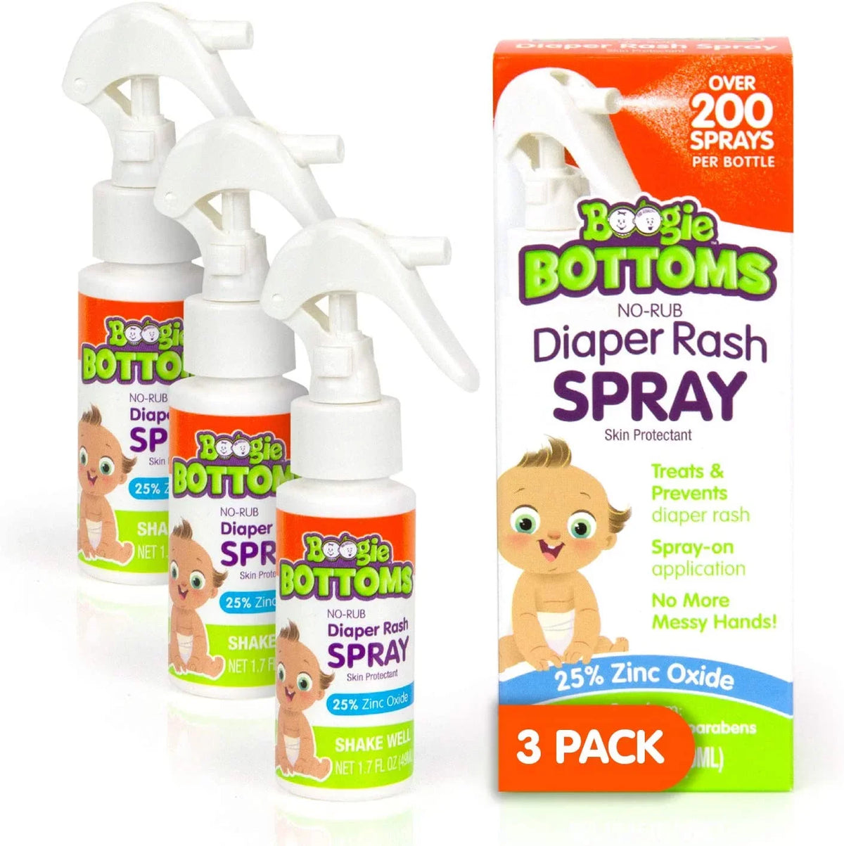 Cream Rash Baby Bottoms, Bottle, for Touch Over 3 Pack Sprays 1.7 per No-Rub Boogie Sensitive Spray by Diaper Application 200 oz, of Skin, Free