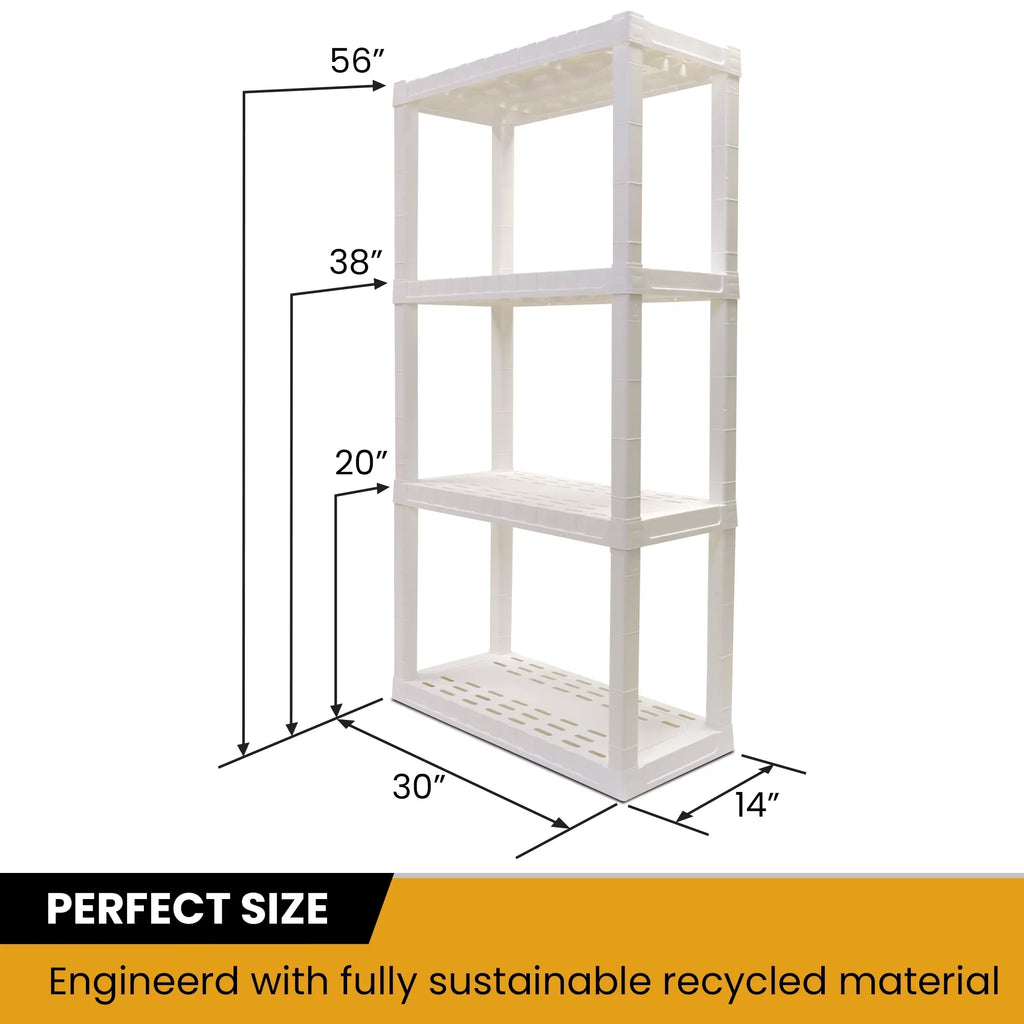 Tough Storage Shelving Hyper D14 4-Tier Shelf Unit, x Home Plastic x Multipurpose W30 Organizer, H57" White