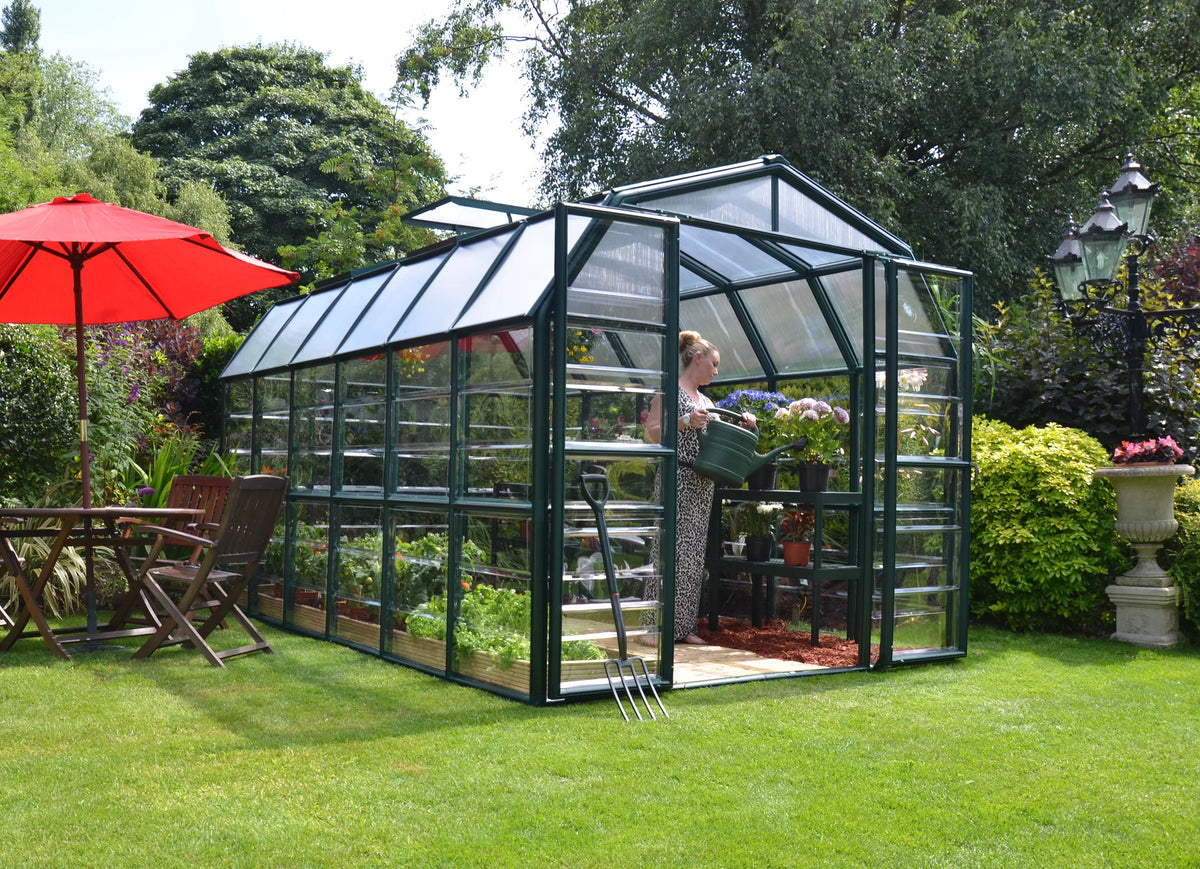 Greenhouse Vents 8' x Palram Walk-In Clear Grand - - Roof Green Gardener - with 12' Canopia 2