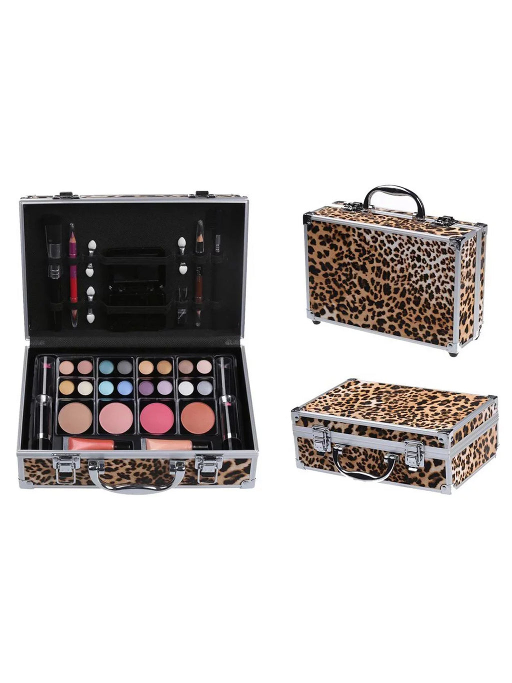 51pc Case Make Up Leopard w/ Set Beauty Premium Cosmetics Cameo Aluminum