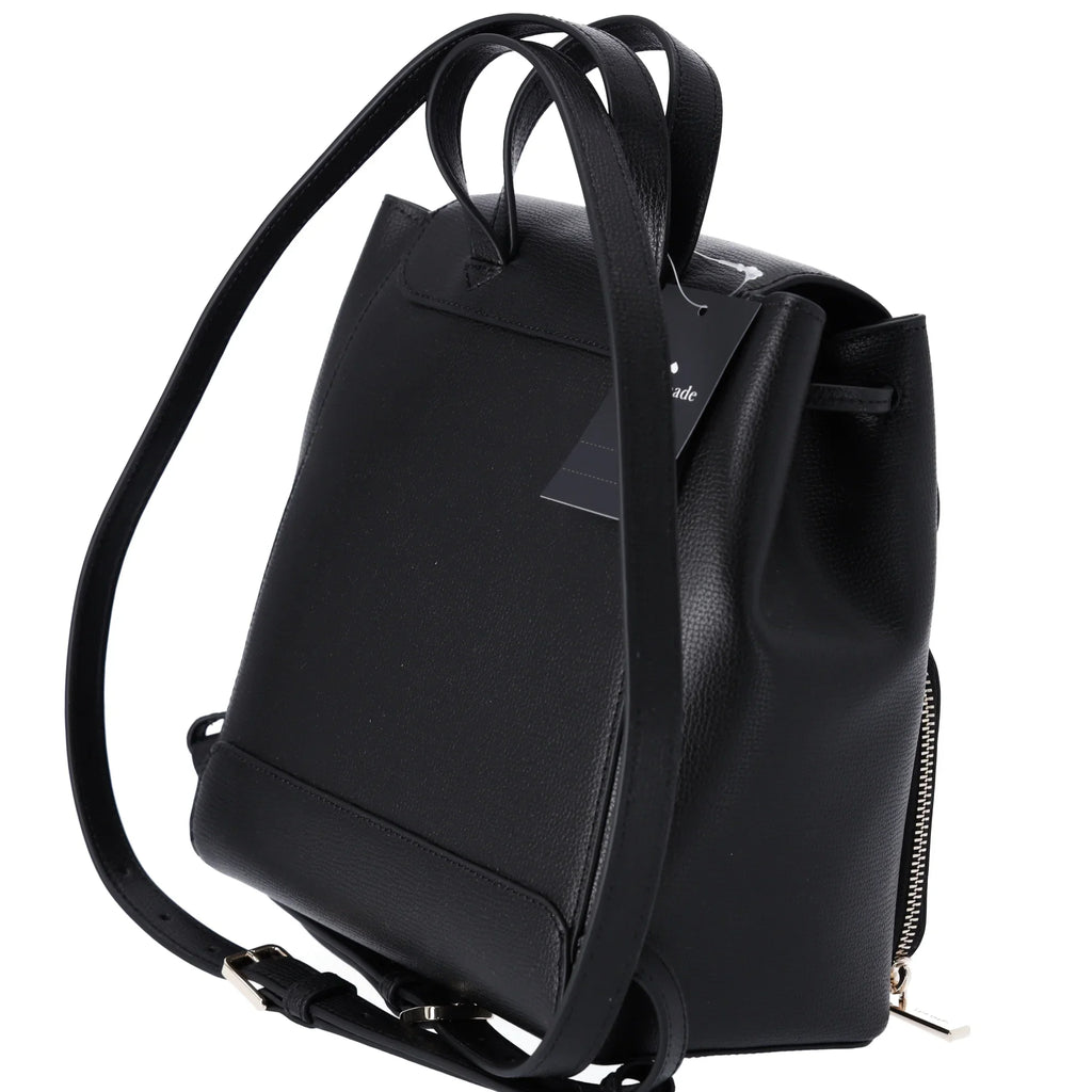 Kristi Spade Leather Flap Black Kate Medium Refined Grain Drawstring Backpack