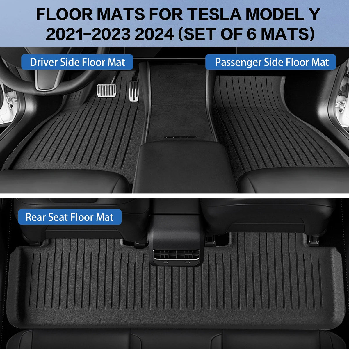 Waterproof for Model for Trunk All Mats Y Mats Cargo 5-Seater, Anti-Slip & Floor Tesla TPE Custom Set 2021-2023 climate Mats 6 of Rear Fit Tesla Liners WEIZE Front Set Accessories, 2024,