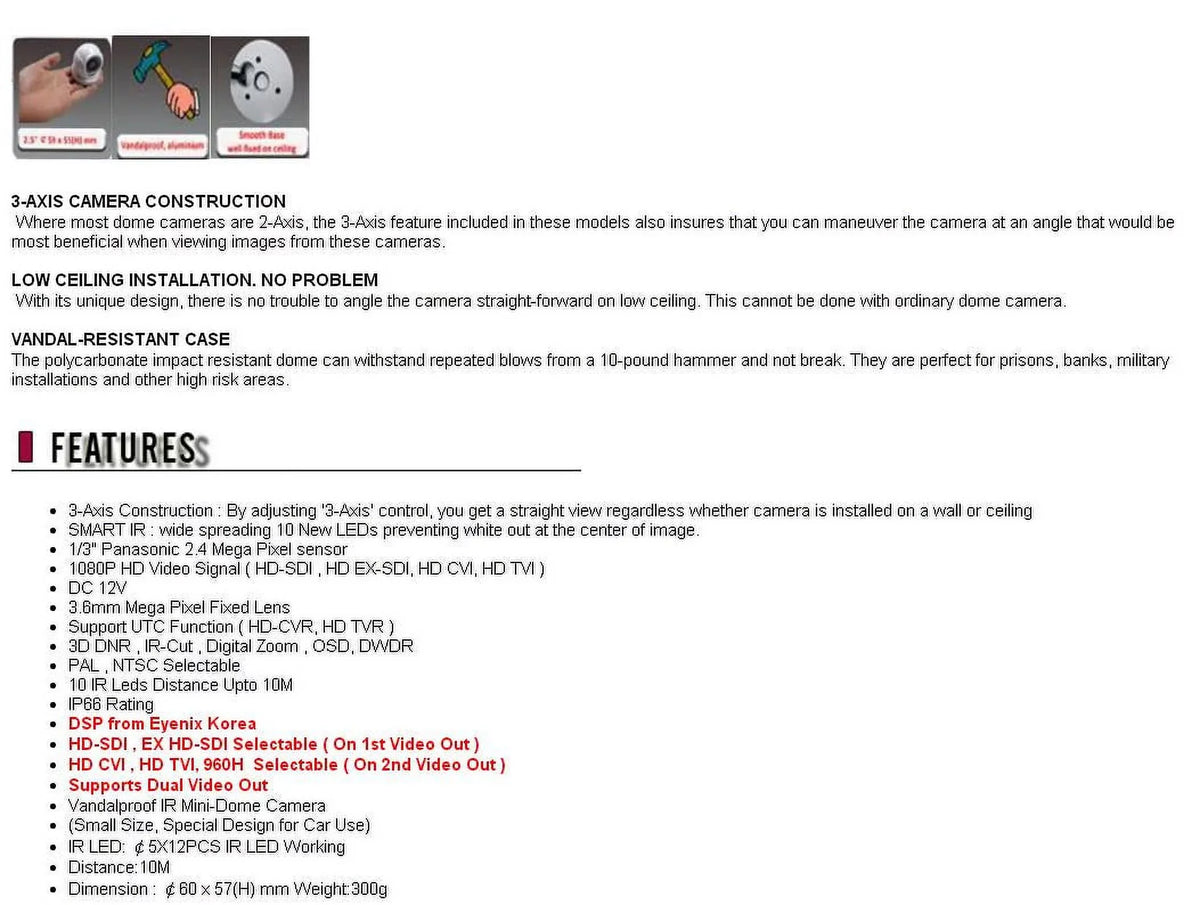 960H BlueCCTV HD SDI, Vision Camera CCTV Night Video TVI, Mini , HD SDI, IR Vandal Outputs Dual EX HD 12V CVI,