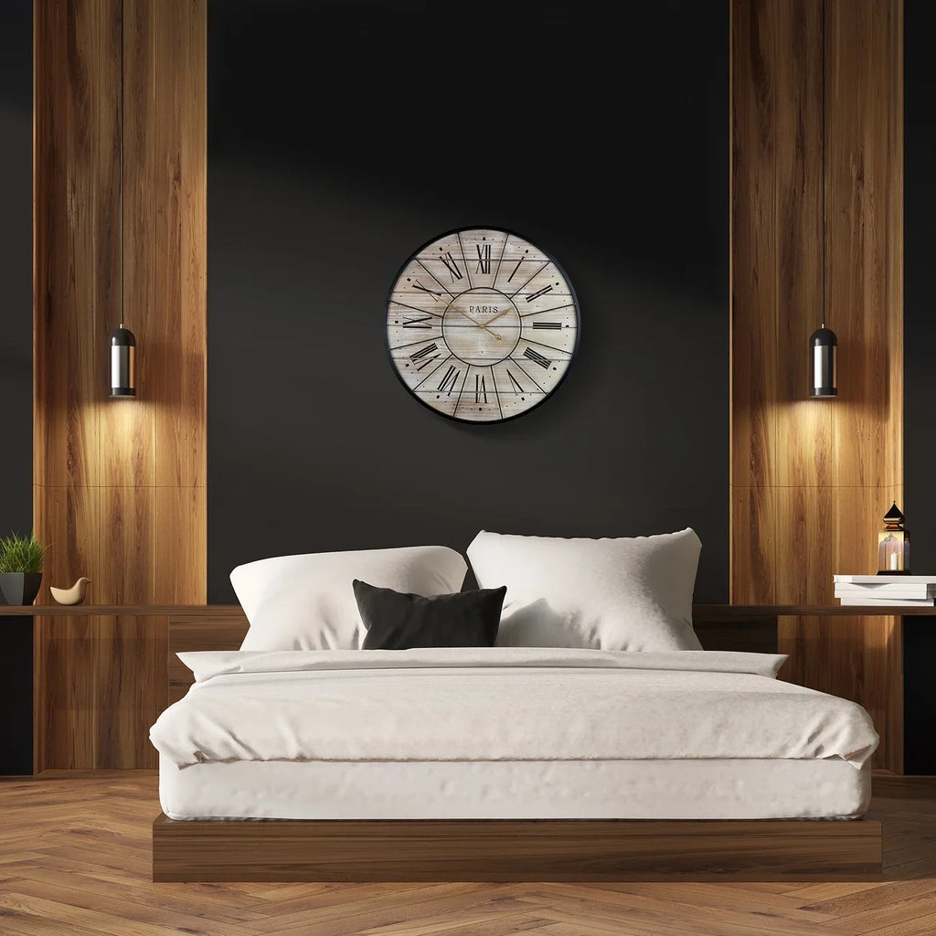Clock, French Wall Ideal Decor for Metal Sorbus Roman Living Paris Analog Oversized Centurion Parisian Hands, Clock, Wood Large Round Rustic Farmhouse Country 24” Decorative Room, Numeral Modern