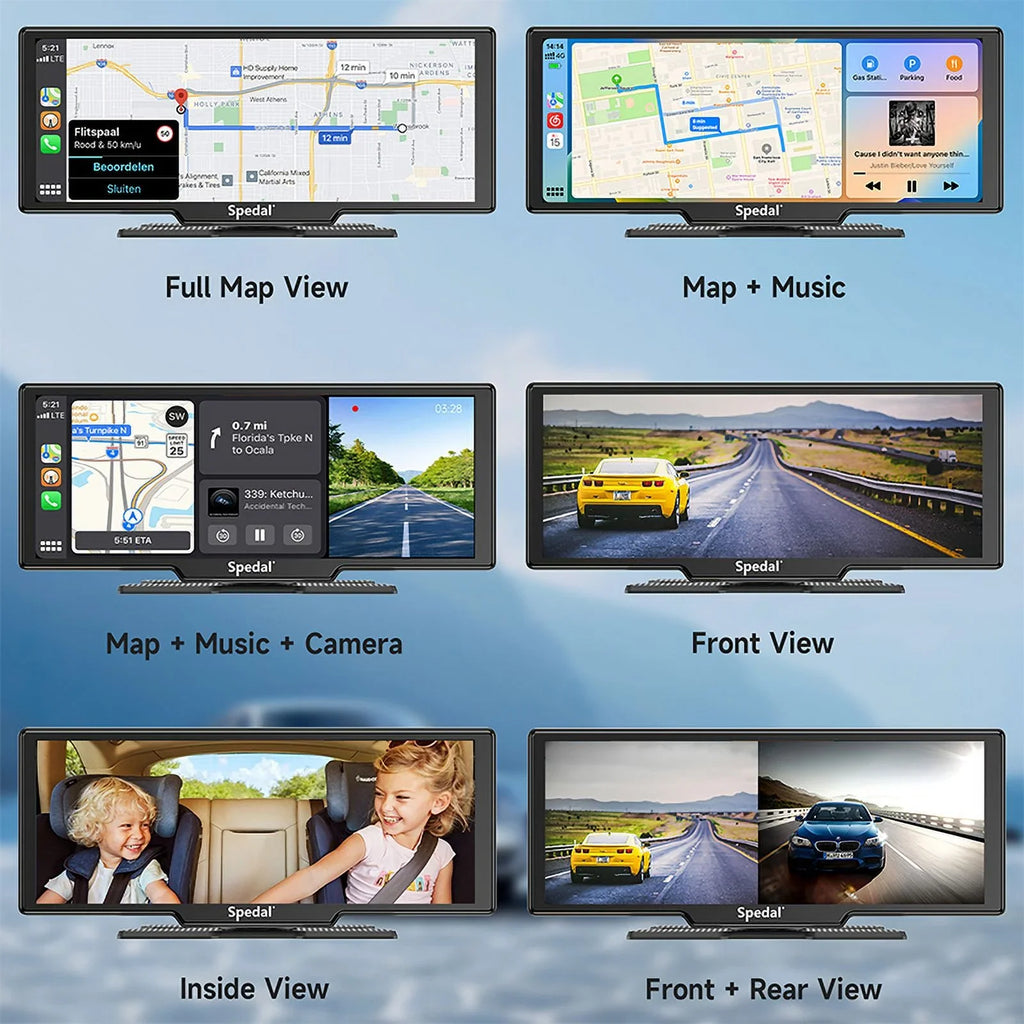 Stereo Camera Car and Front 9.3" Head CarPlay Unit Cam ＆Android Screen Wireless with Receivers Car GPS CL860 Rear Navigation Spedal CarPlay 4K Portable Stereo Dash Auto Bluetooth Rear- 1080p