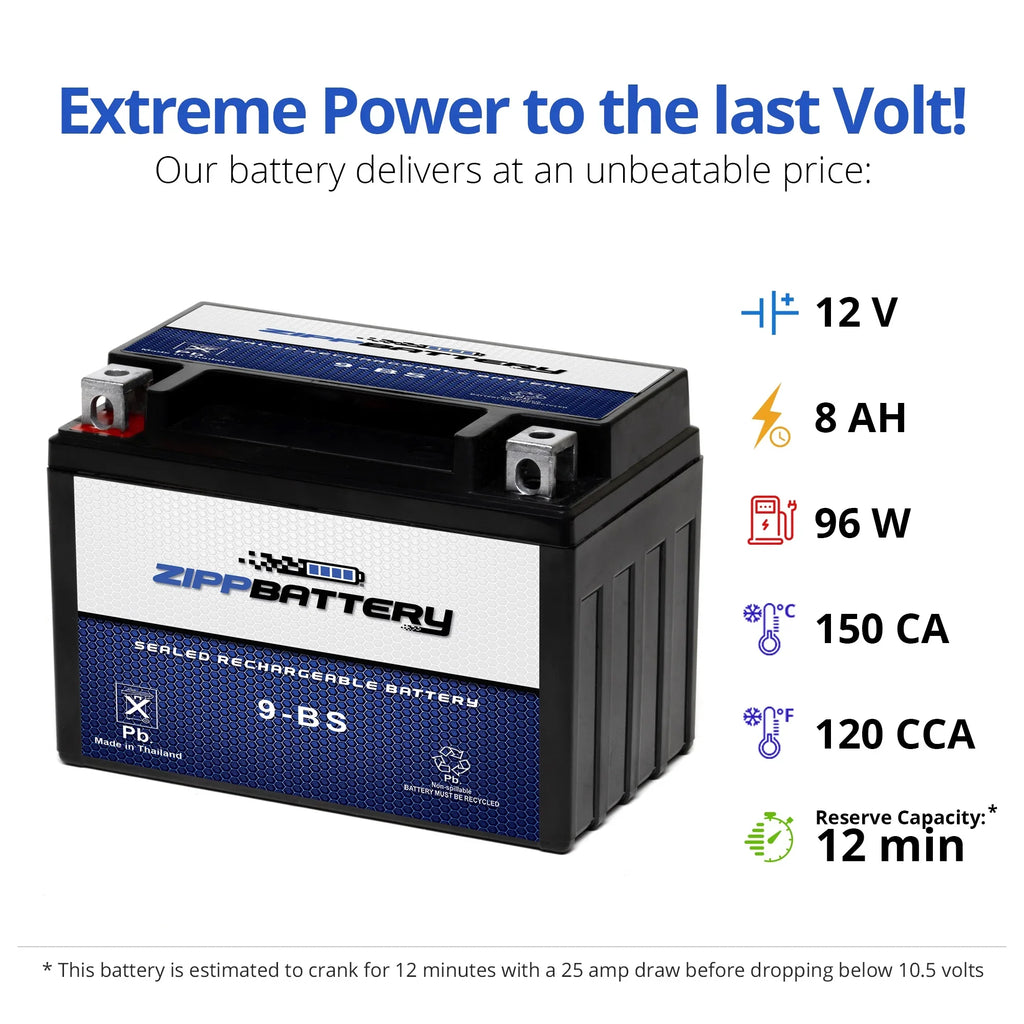 for CCA) 120 Battery 2000 Ktm Volt,8 Battery Ah, (9-BS Adventurer 12 Zipp Motorcycle Duke YTX9-BS 640cc