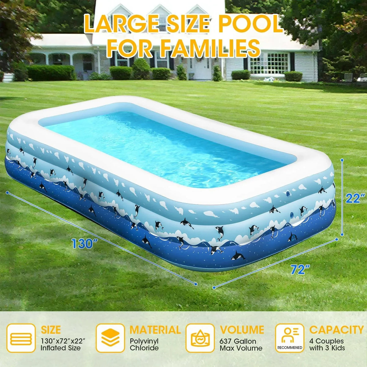 Inflatable Backyard with exterior Swimming 130"x72"x22" Home Ground Large Full-Sized Swimming Pump, Family Thickened for for Indoor Pools Blow Extra Inflatable Pool Pool Above Adults, Garden Up Lawn