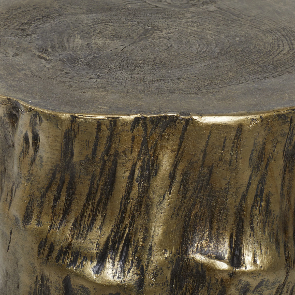 Grain with Carved Gold Table, x Finish 19"H Inspired Log Eclectic Wood Accent 18"W Chopped DecMode Gold Tree