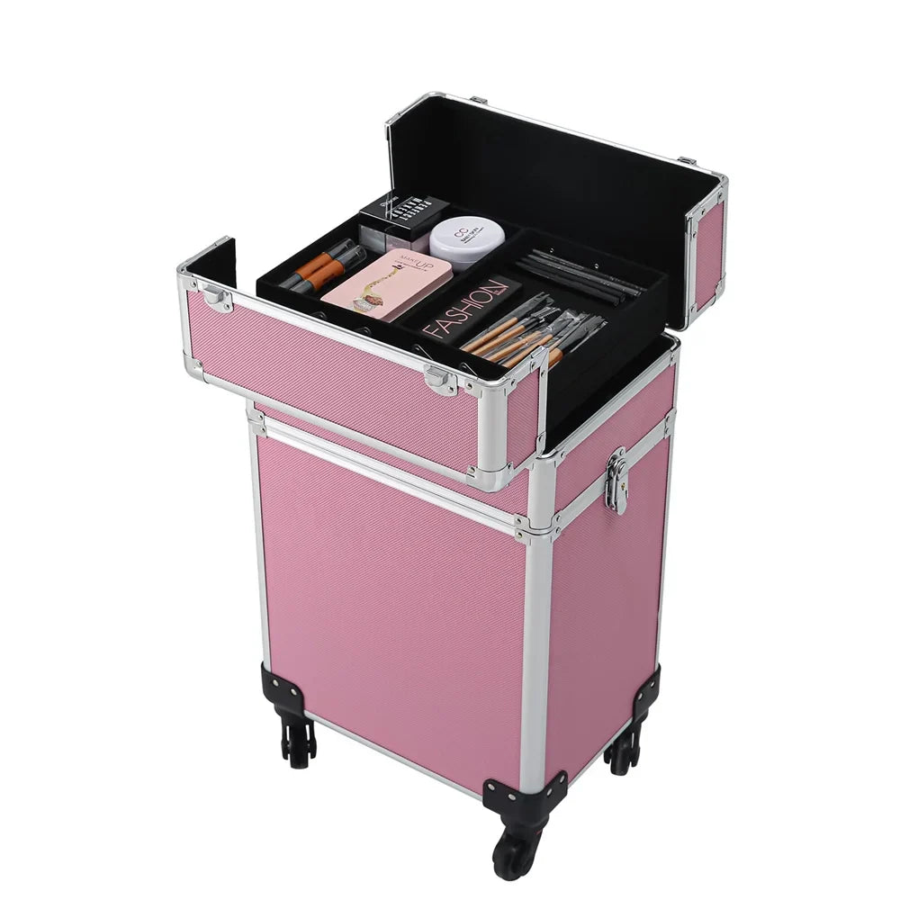 Makeup Case Trolley Case,Pink Case Zeng Drawers Makeup with Train Rolling