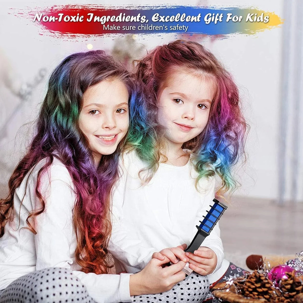 Temporary Kids Dye Bright Hair Birthday Combs, Pens Hair Pens for Girls Washable Hair Dye Makeup Colourful, Chalk for Chalk Halloween 10 Easy
