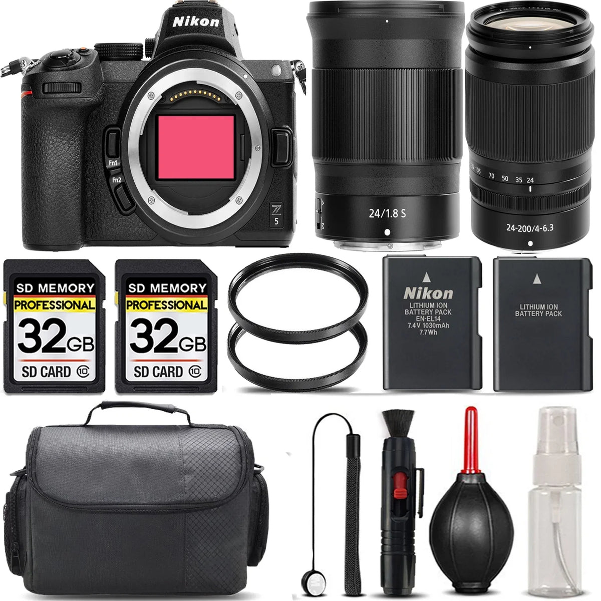 '- Cleaning Filter Version International with Kit Lens + Storage 24mm VR Nikon Backup Case + f/1.8 f/4-6.3 24-200mm 64GB Battery + S + Z5 Lens UV + + Mirrorless