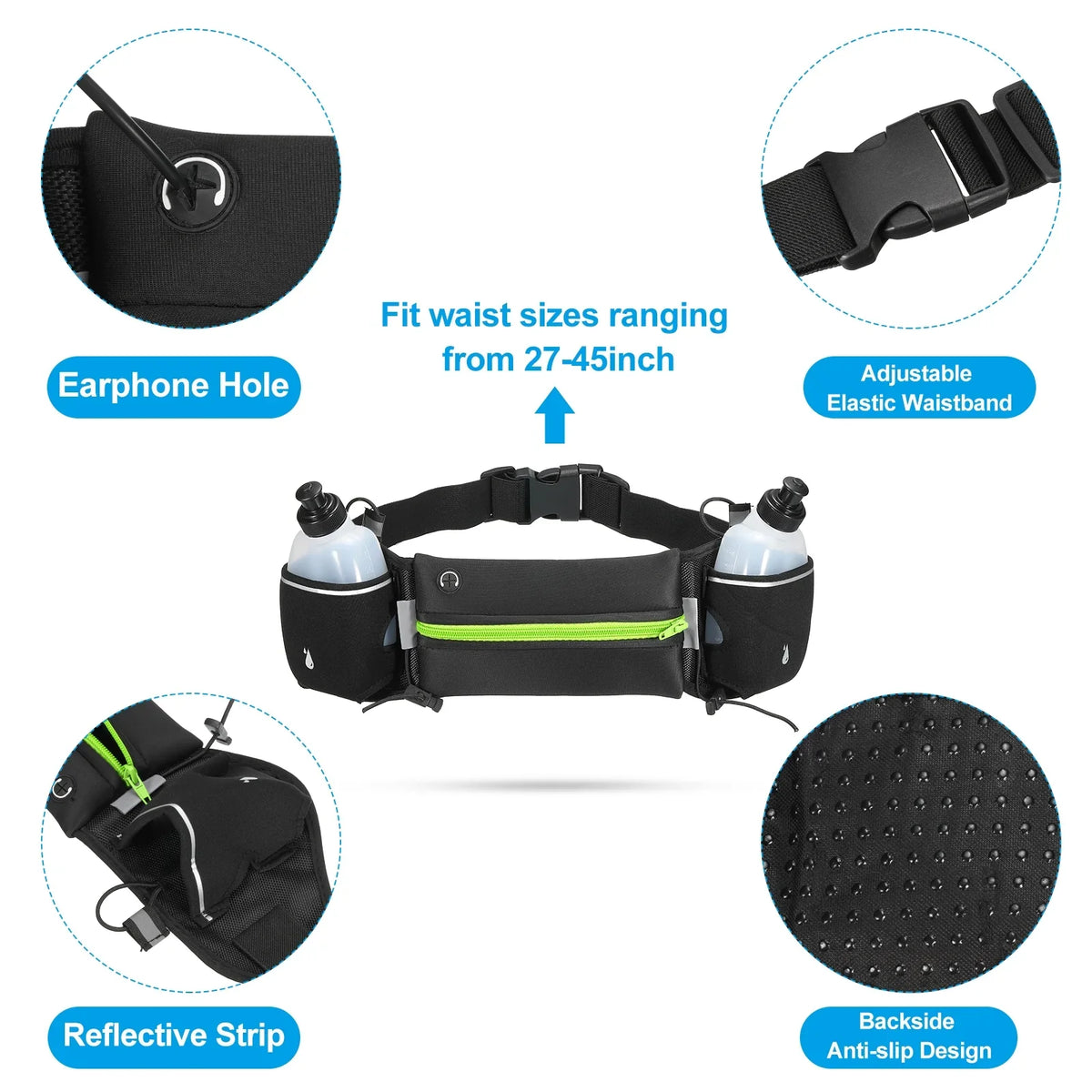 Uxcell liquid Belt, Running with Bottles, Belt Running Pack Green Pouch Waist Hydration