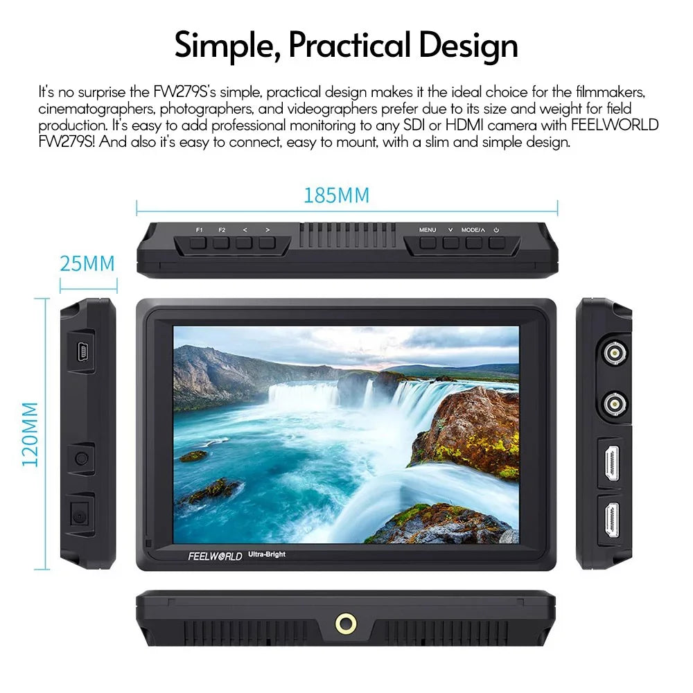 for Ultra Design Daylight Input FW279S Output Viewable Even Outside IPS 1920*1200 Viewable Inch 7 Thin in Field 2200nit / Panel 4K 3G-SDI Bright Sunlight Direct Monitor FEELWORLD