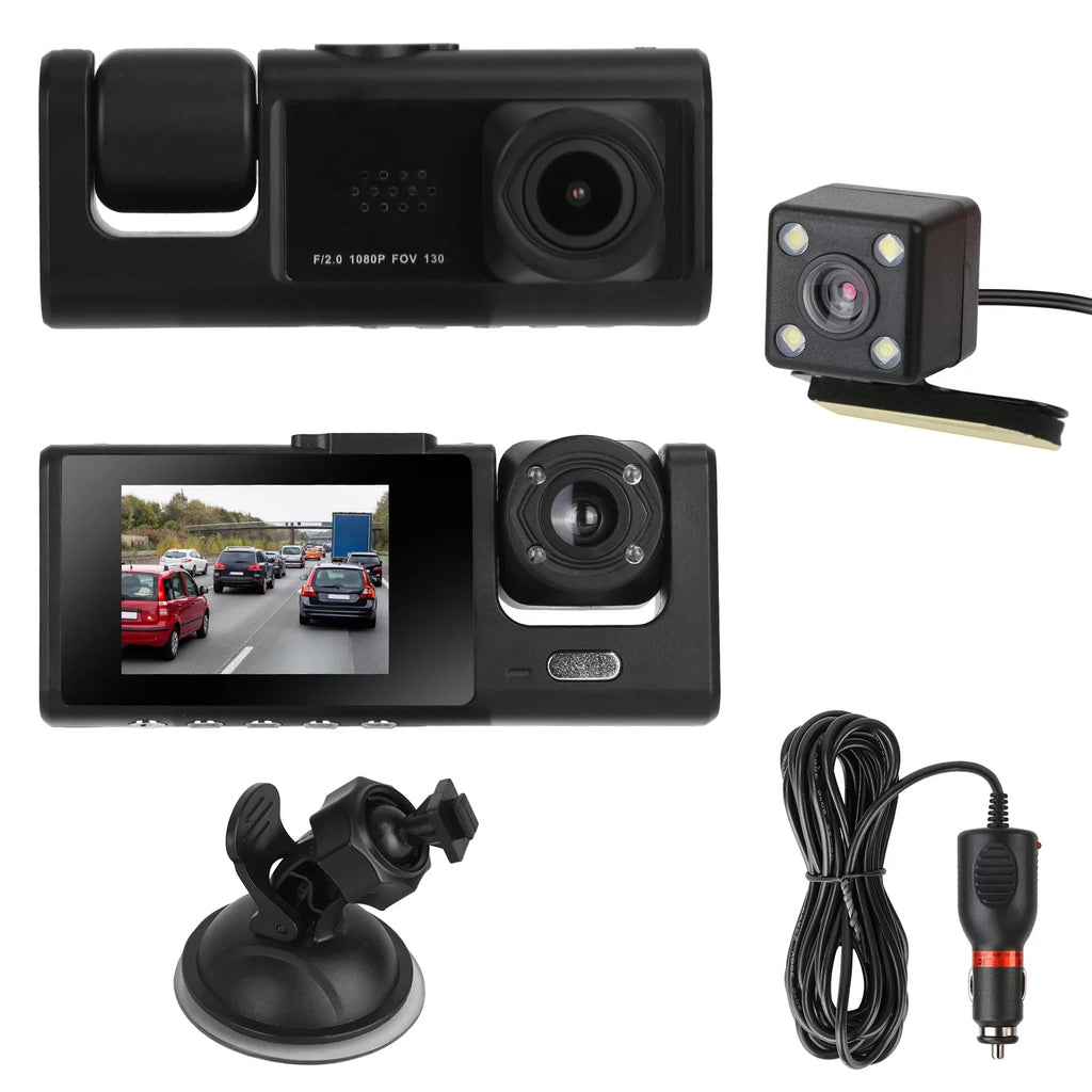Car 3 Dashboard Video Driving Vision, G-Sensor, IR 3 Cam, Recorder, Dash 1080P Recorder, iMounTEK Camera Night Cam Dash Parking Way Front Camera Rear, Inside Mode and Triple DVR Backup Channel