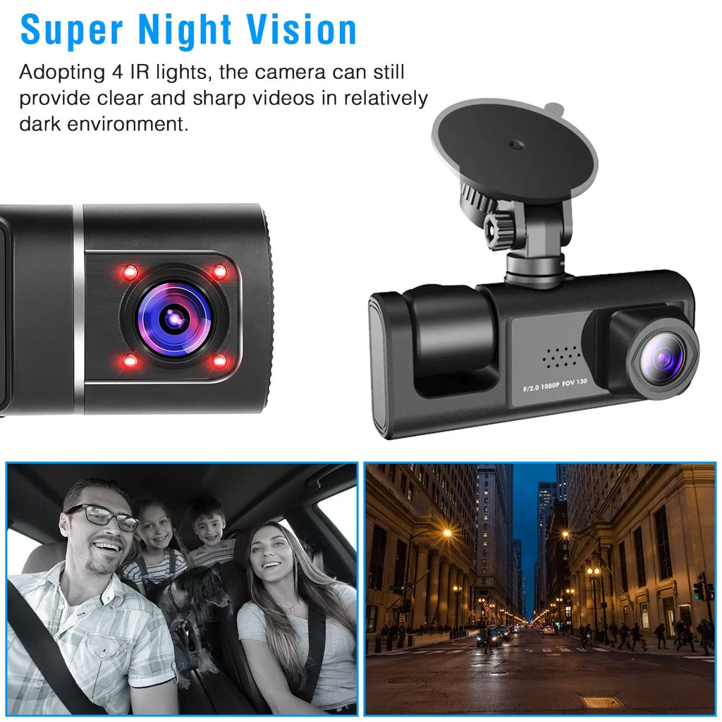 Car 3 Dashboard Video Driving Vision, G-Sensor, IR 3 Cam, Recorder, Dash 1080P Recorder, iMounTEK Camera Night Cam Dash Parking Way Front Camera Rear, Inside Mode and Triple DVR Backup Channel