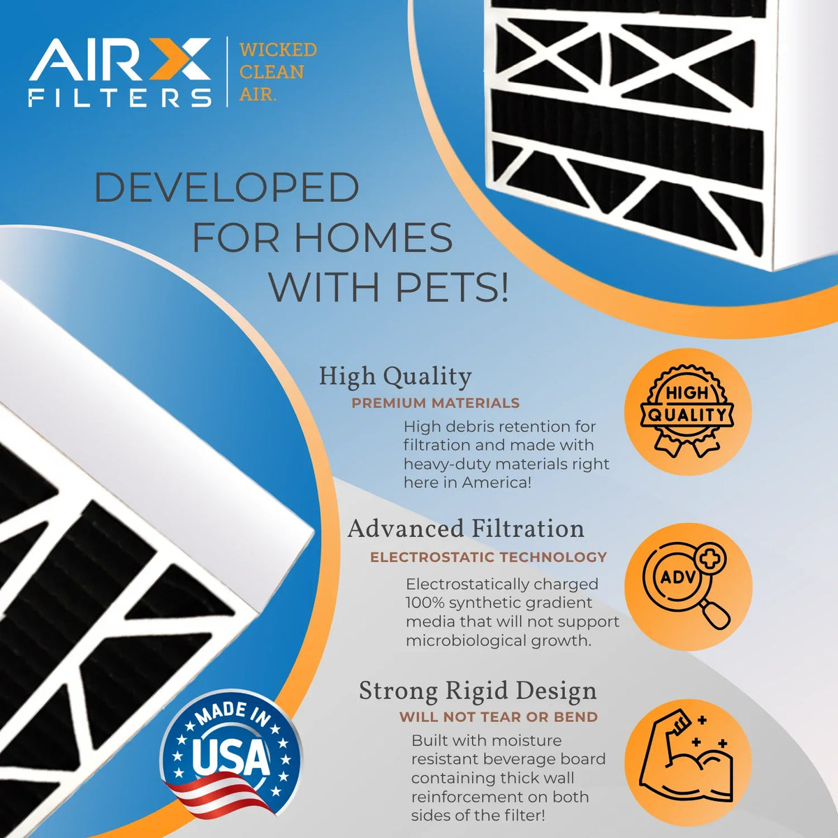 CLEAN & FILTERS with MPR to Comparable Filter Compatible MERV Eliminator Air AIRX FPR 255649-105 AIR. Carbon Bear Filter 700 8 5 Odor 2 by 16x25x5 Pack Air WICKED