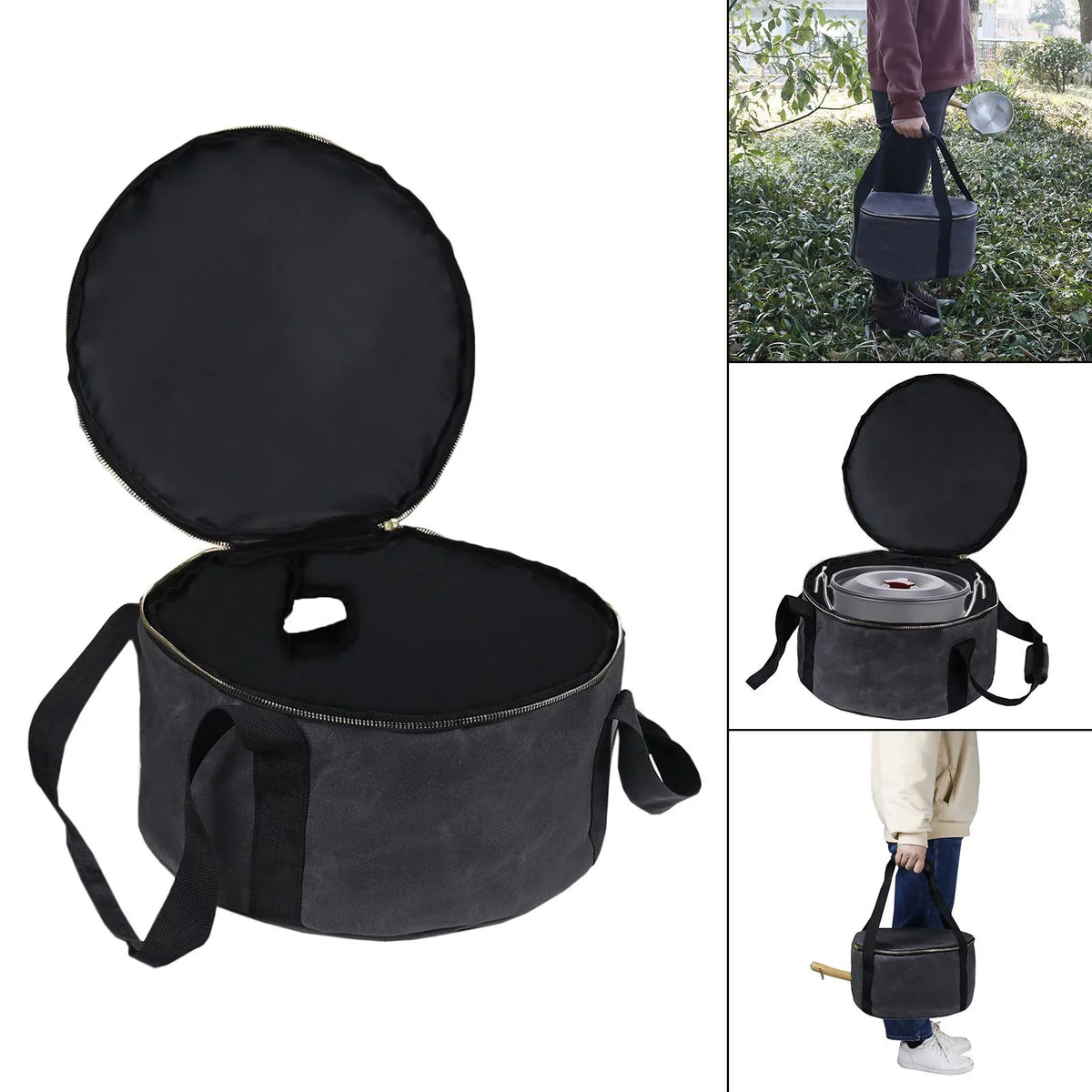 ,Fishing Accessories Cookware for 12" Container Bag ,exterior Handbag Multipurpose Dutch Durable Bag Activities Oven Gray Carry Camping - Storage BBQ