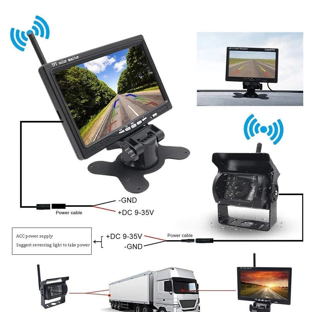 Parking 7" Truck RV, Wireless Backup Vehicle 1Pack for Kit: Vision, Night System Monitor Bus, Camera with Trailer, Waterproof