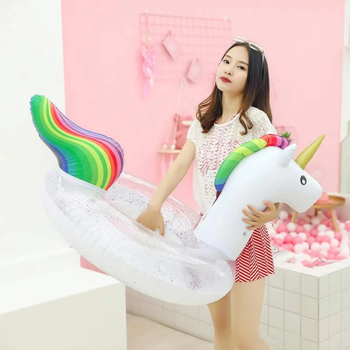 Blossom Pool Swimming Unicorn for Kids Ring, Pool Pool Toys Pool Inflatable, Inflatables liquid Float Pool Sequins | Floats, 48 Glitter Animal Inch Float, and Ring Inflatable Adults,