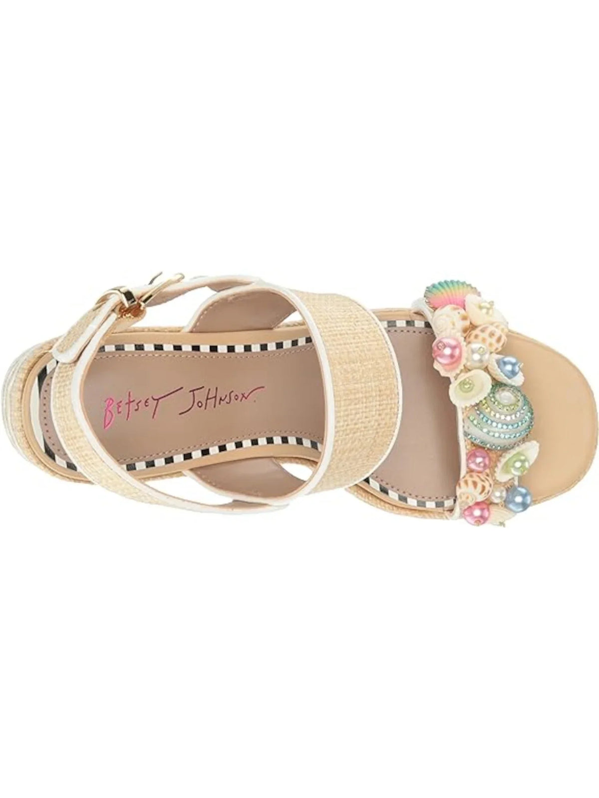 Slingback Mixed Media 2" Beige Woven BETSEY Buckle Sandal Shellie Embellished 10 JOHNSON M Block Platform Round Womens Toe Heel