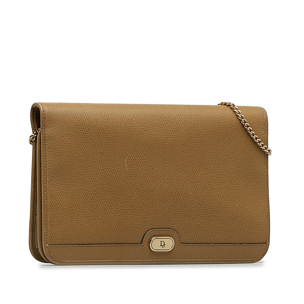 Authenticated Bag Crossbody Crossbody Calf (Good) Dior Brown Pre-Owned Unisex Leather Chain