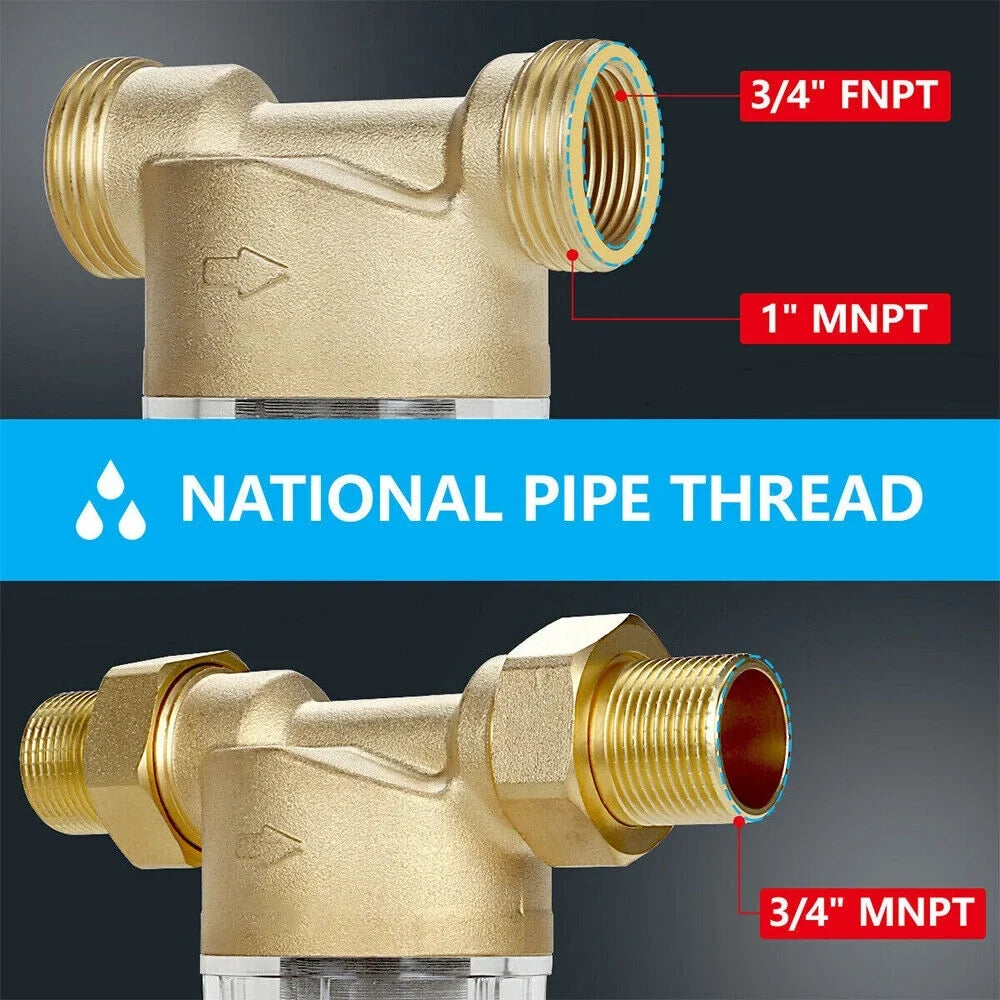 Jahy2Tech Filter Plumbing Pre-Filter Reusable Whole House 50 liquid Sediment Microns