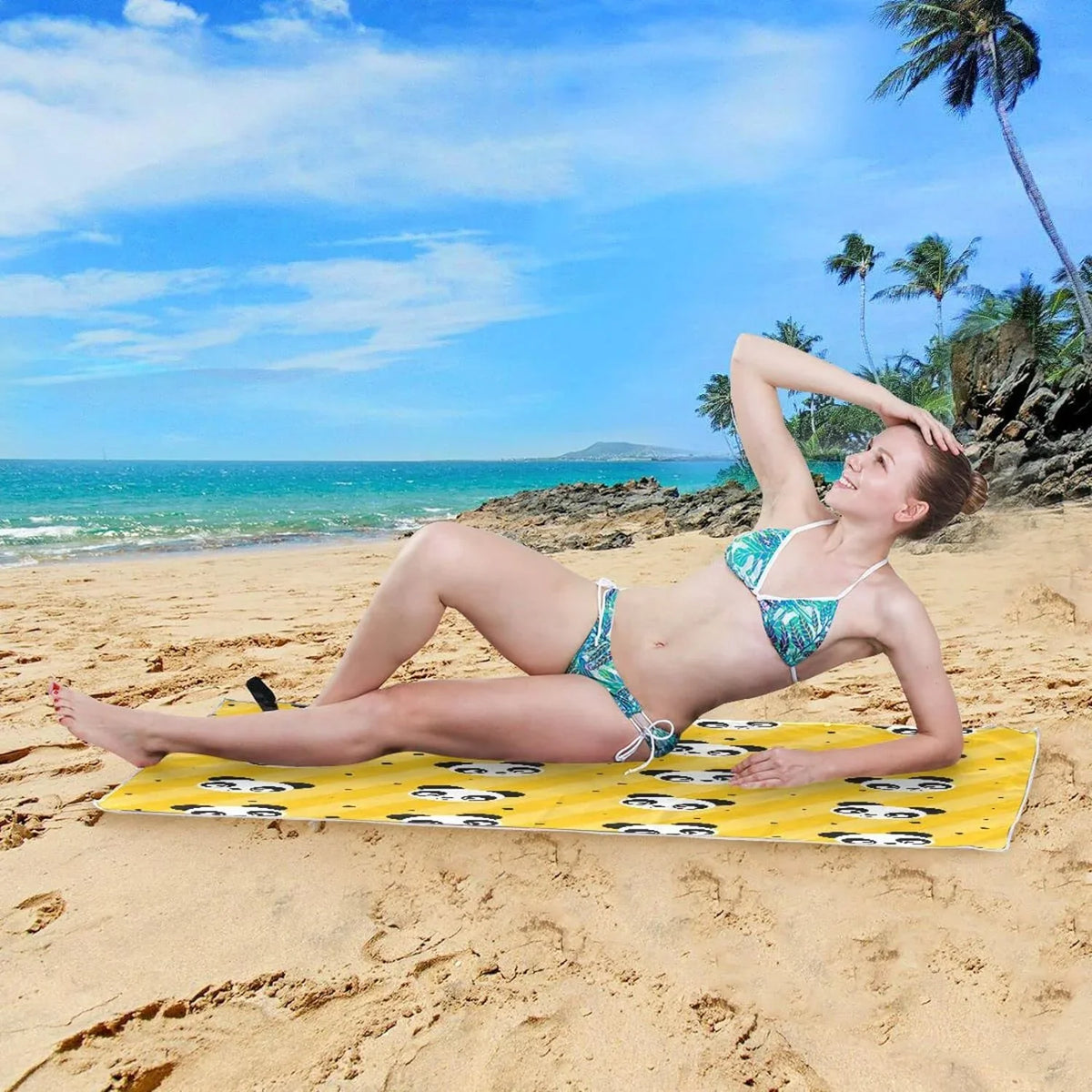 Dry 31”X71” Towel Panda Quick Dot Towel, Multipurpose Towel Beach Shower Microfiber Bestwell Blanket, Bath Free Thin Pool Yellow Yoga Towel Oversized Polka Sand Lightweight Swim