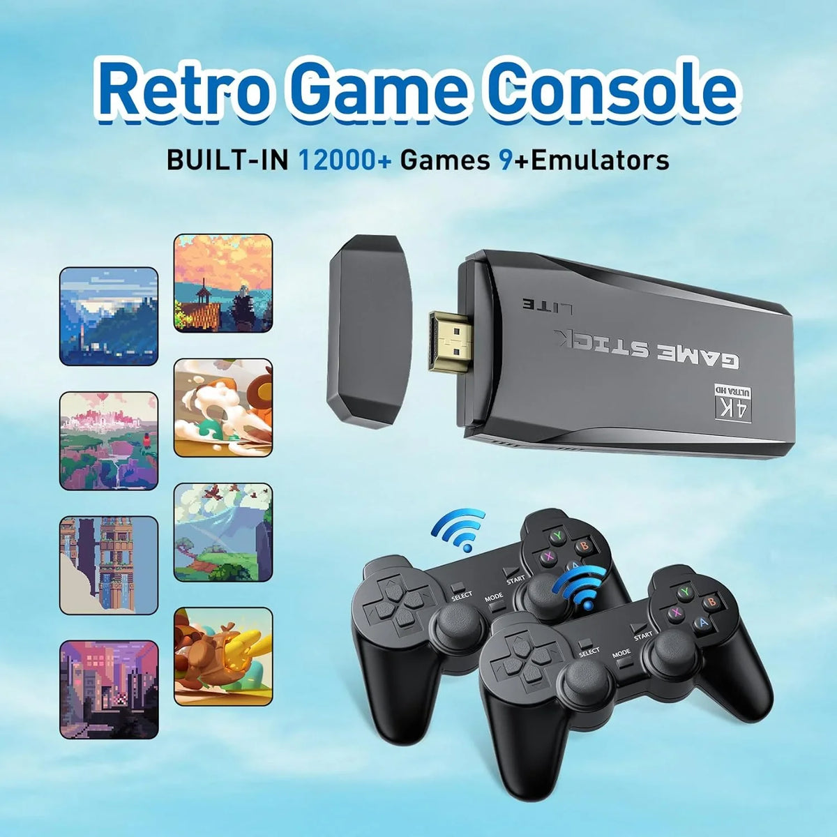 Games for Wireless Retro 4K Retro Classic and Video Emulators,Plug Preloaded Console Stick HD Port,2 Gamepads(64G) Game Play S2 Stick - Support Games,9 12000+ TV,Nostalgia Emulator