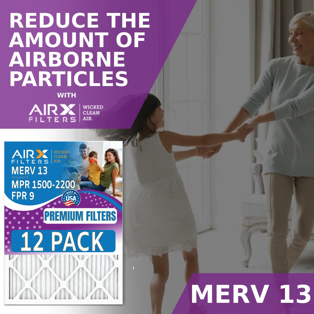 Rating, 12 & - by to CLEAN 9 Pack Comparable in MPR AIR. USA of FILTERS Made Filters WICKED Air Filter FPR 12x12x1 Furnace 13 AIRX 1500 - MERV 2200