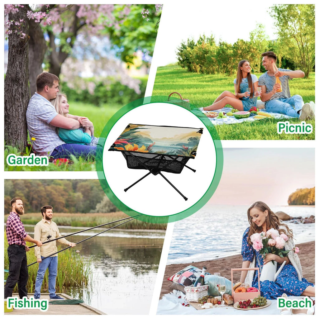exterior Travel Fishing with Camping BBQ Table Table Portable Storage Table Leaves Landscape Beach Bag Folding Compact Picnic Palm for
