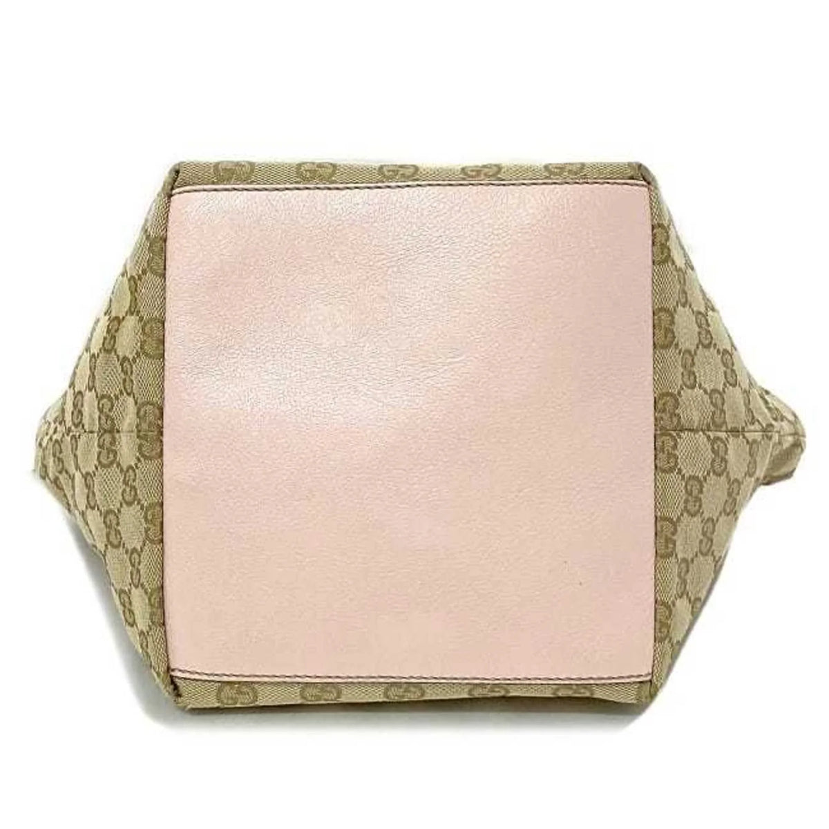 GG Beige Leather Handbag (Good) Women's Pink Blue Tote Bag Pastel Pre-Owned Canvas 131228