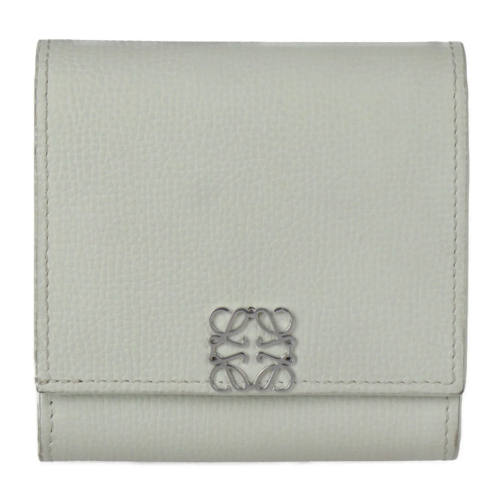 L-shaped compact ANAGRAM series metal Loewe light C821L57X01 WALLET green COMPACT (Good) fastener silver flap fittings Pre-Owned folio LOEWE wallet Anagram FLAP leather