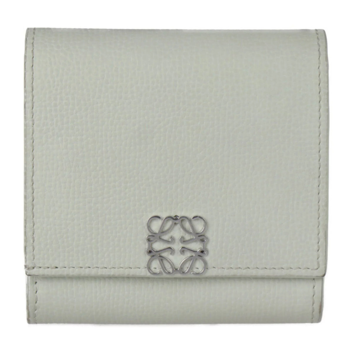 L-shaped compact ANAGRAM series metal Loewe light C821L57X01 WALLET green COMPACT (Good) fastener silver flap fittings Pre-Owned folio LOEWE wallet Anagram FLAP leather