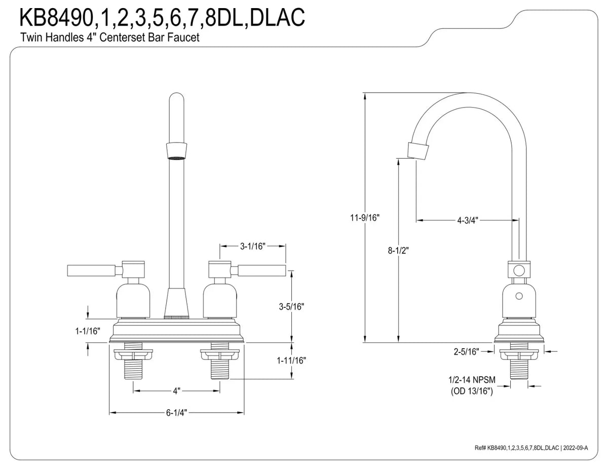 KB8490DL Black Faucet, Concord Bar Brass Kingston Matte