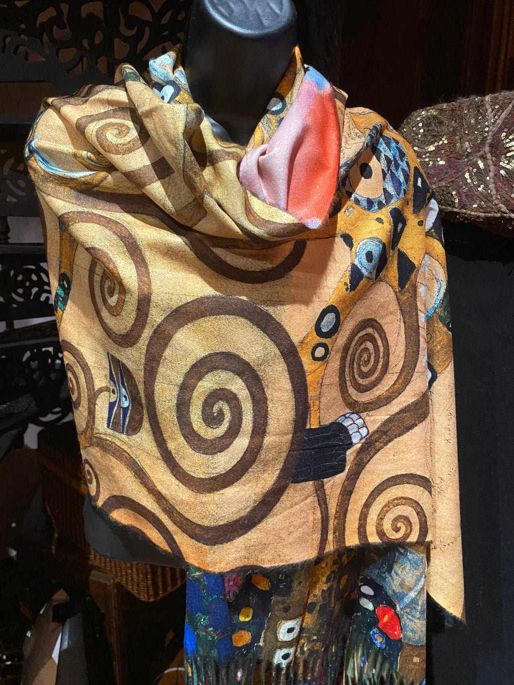 Wrap Orange Reversible Vintage Cashmere Scarf impressionist Pashmina