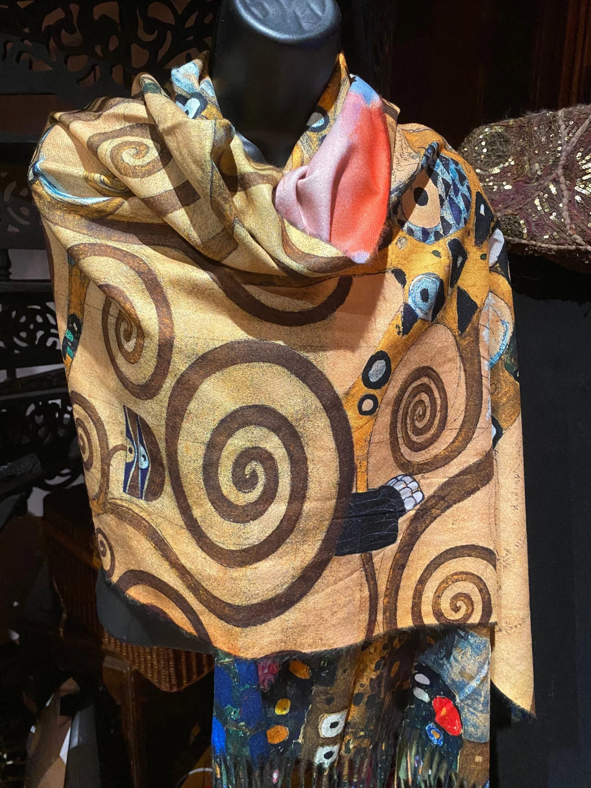 Wrap Orange Reversible Vintage Cashmere Scarf impressionist Pashmina