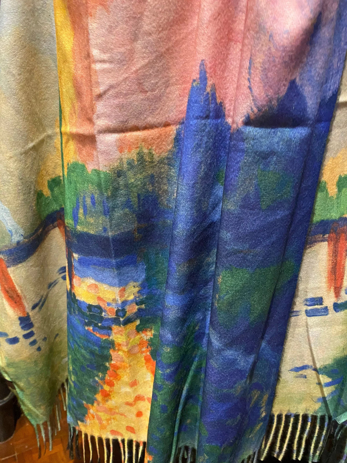 Wrap Orange Reversible Vintage Cashmere Scarf impressionist Pashmina