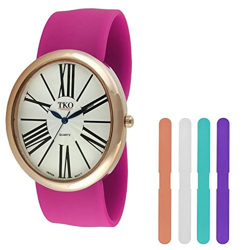 Slap Interchangeable Watch Large Gold Dial Band Numeral Rose Set Roman Gift 5